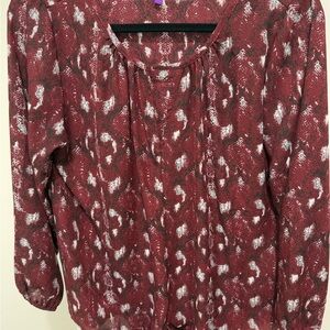 West Kei Burgundy and White Patterned Blouse